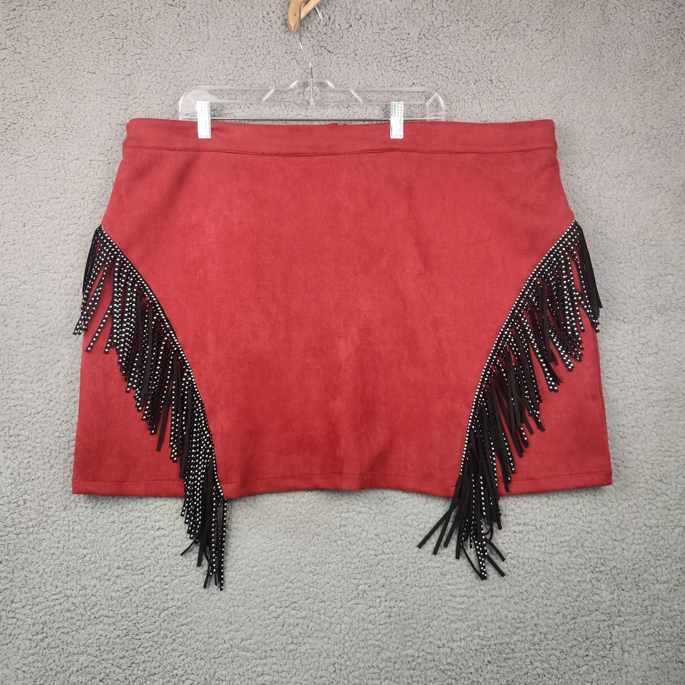 Shein‎ Curve Red Fringed Mini Skirt with Studding 5XL (44)